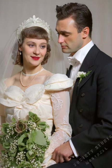 Colorized wedding photo with realistic skin tones